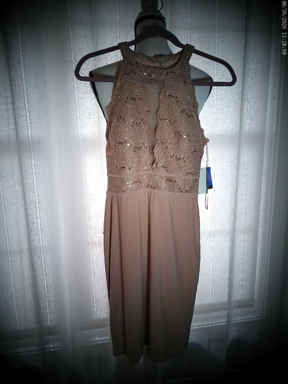 MORGAN & CO. NWT Slveless Circle Neck Back Zip Blush Pink w/Sequins Mini Dress 9